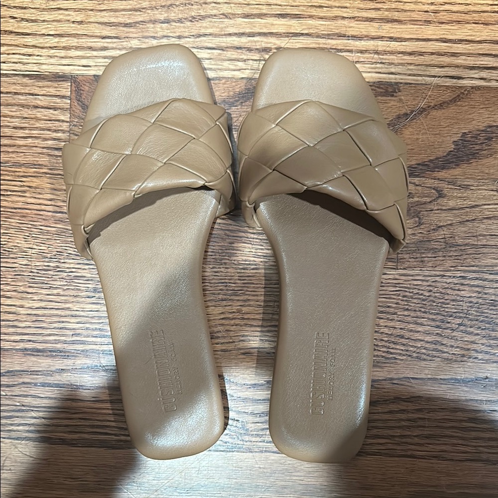 Tan Quilted Slide Sandals